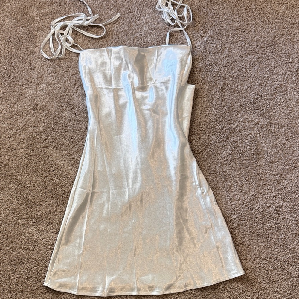 Shiny Silver Satin Dress